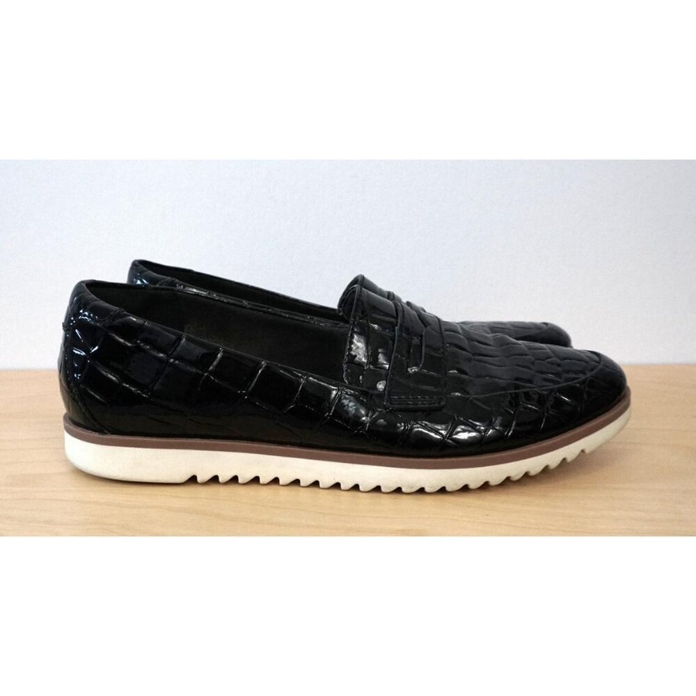 Clarks Collection Croc Embossed Black Slip On Loafers Shoes Size 9